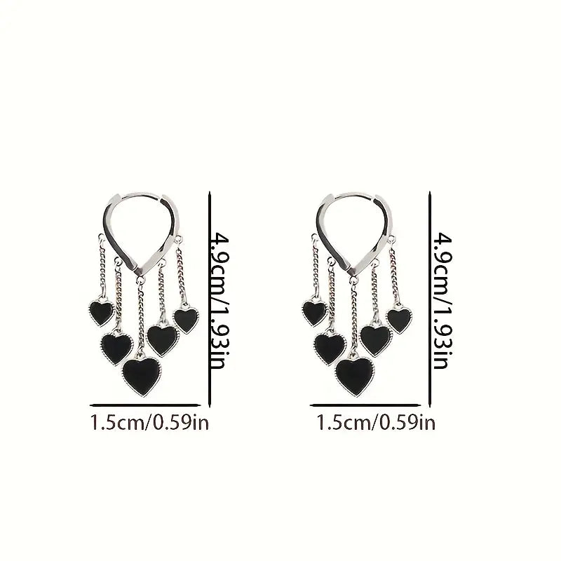 Black LOVE Heart Tassel Earrings